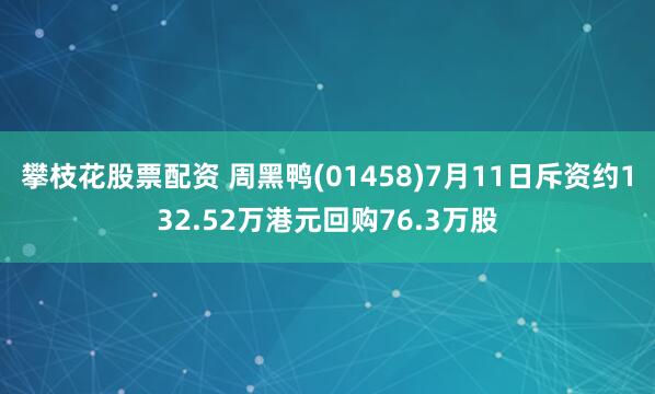 攀枝花股票配资 周黑鸭(01458)7月11日斥资约132.52万港元回购76.3万股